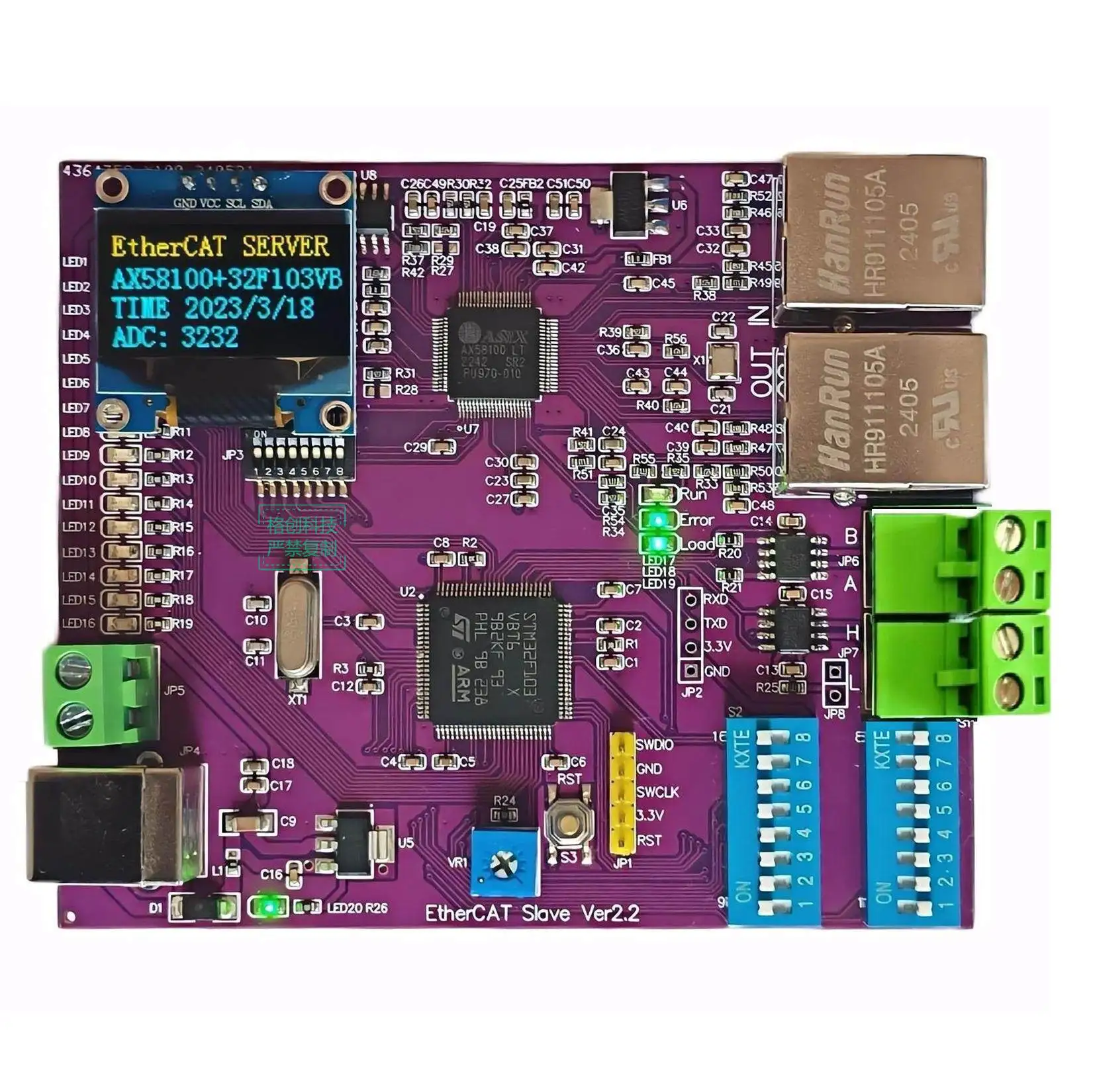 EtherCAT Slave development board STM32F407ZE/103VB-AX58100/LAN9252 STM32F103VB STM32F407ZE and OLED CAN 485 Interface