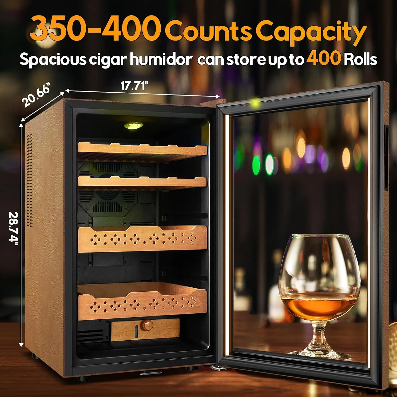 70L Upgraded Electric Humidor, 400 Counts Large Capacity,Thermostatic Electric Cooler Cabinet with Digital LED, Customized