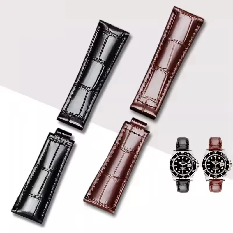 20 مللي متر حزام ساعة من الجلد الطبيعي لرولكس دايتونا الغواصة أسود أخضر المياه شبح ساعة اكسسوارات الرجال الساعات
