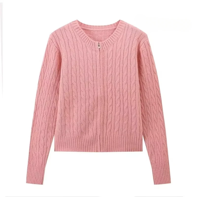

TRAF ZR Cardigan Ladies Long Sleeve Harajuku Vintage Burgundy Sweater O-neck Knitwear Cozy Sweaters Women's Autumn Sweater