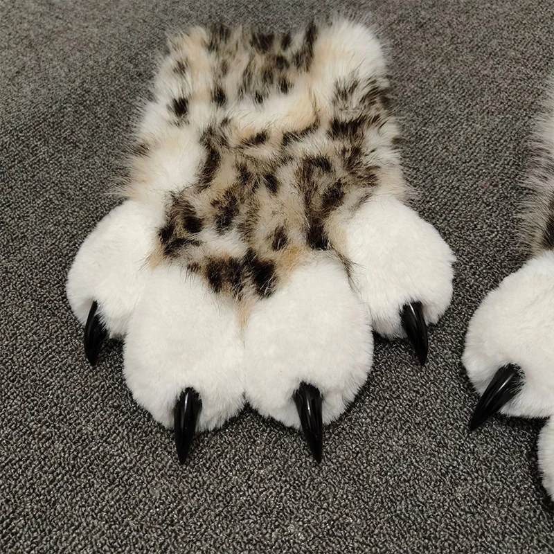 

Faux Fur Snow Leopard Paw Mittens New Faux Fur Leopard Set Halloween Cosplay Dress Up Tiger Paw Full Finger Animal Accessories