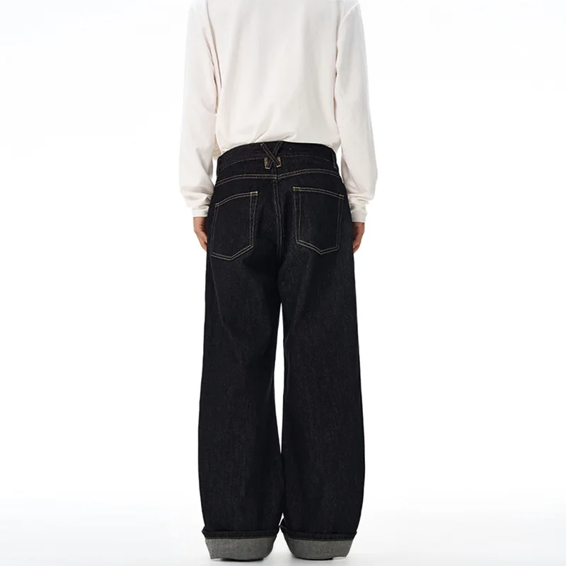 بنطلون جينز ريترو للرجال والنساء ذو علامة تجارية عصرية فضفاض ومستقيم كاجوال