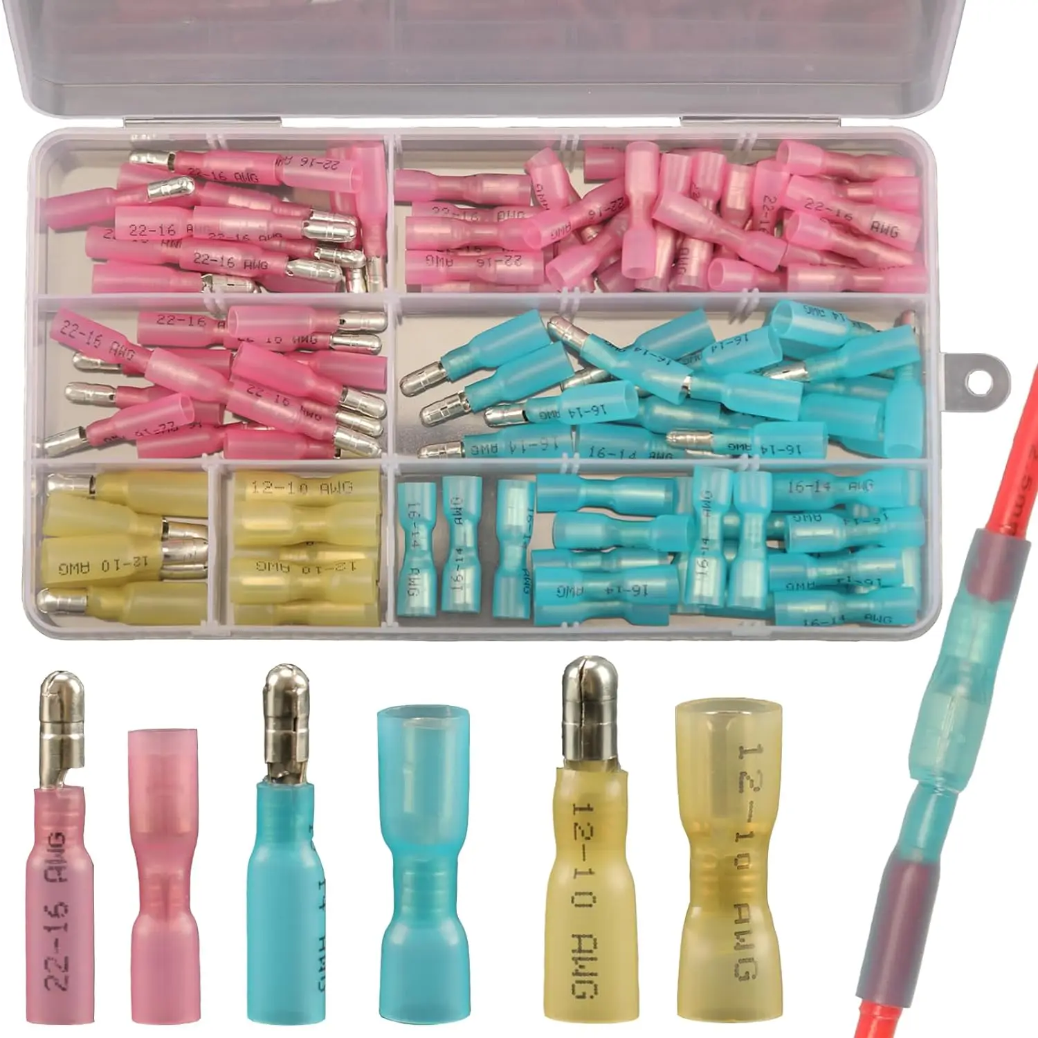 110pcs Heat Shrink Bullet Wire Connectors Kit Waterproof Terminals Female & Male Wire Crimp Marine Grade Bullet Connectors