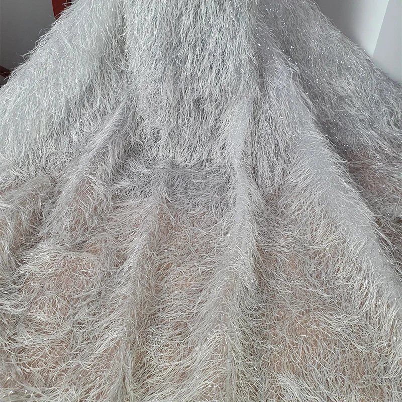 1yard tessuto di piume artificiali unico tessuto di pizzo con nappe lucide per abito da sera fai da te abito da sposa abiti da prestazione cucito