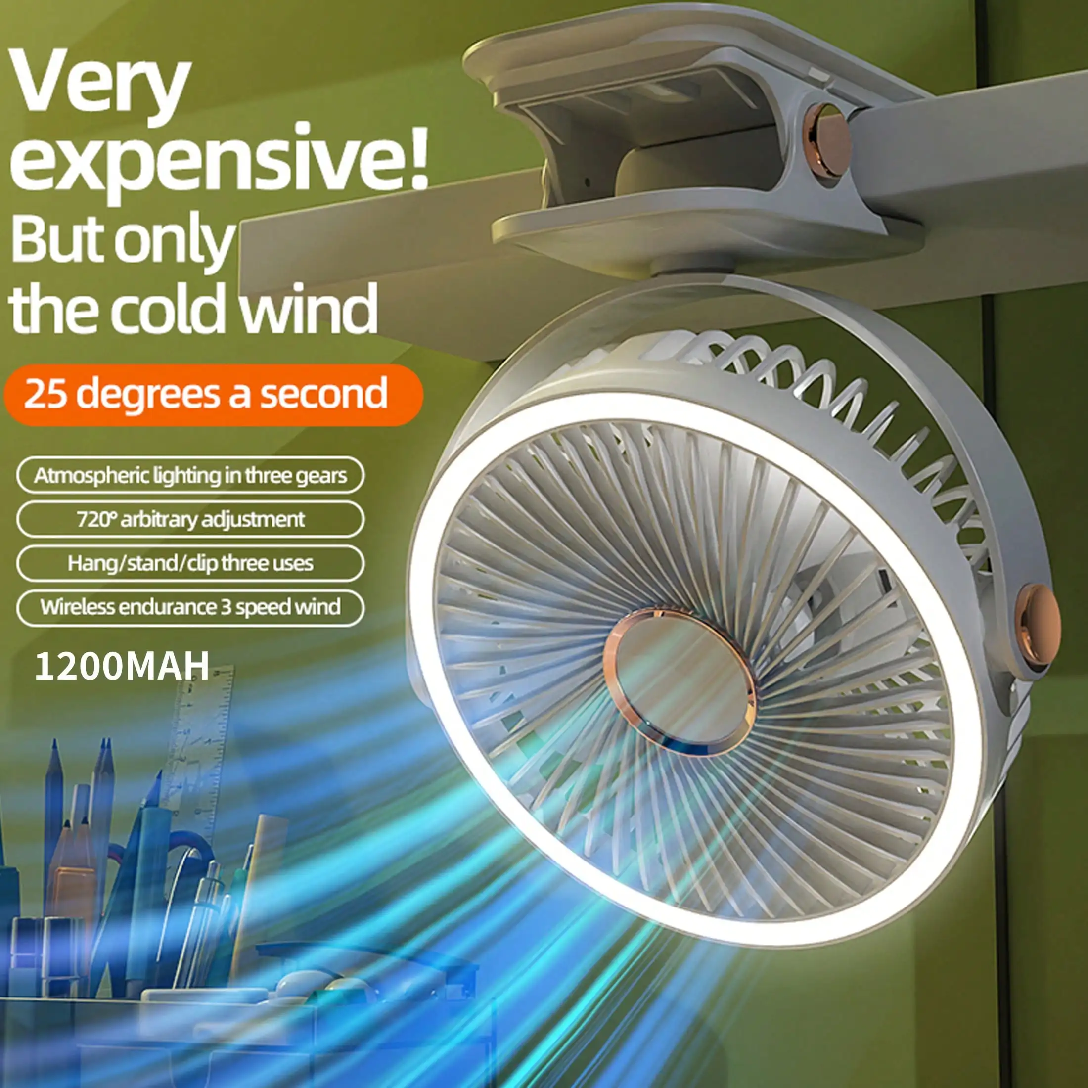 

Перезаряжаемый через USB настольный мини-вентилятор с подсветкой, вращение на 360 градусов, для дома/офиса, охлаждение в автомобиле, снаряжение для кемпинга