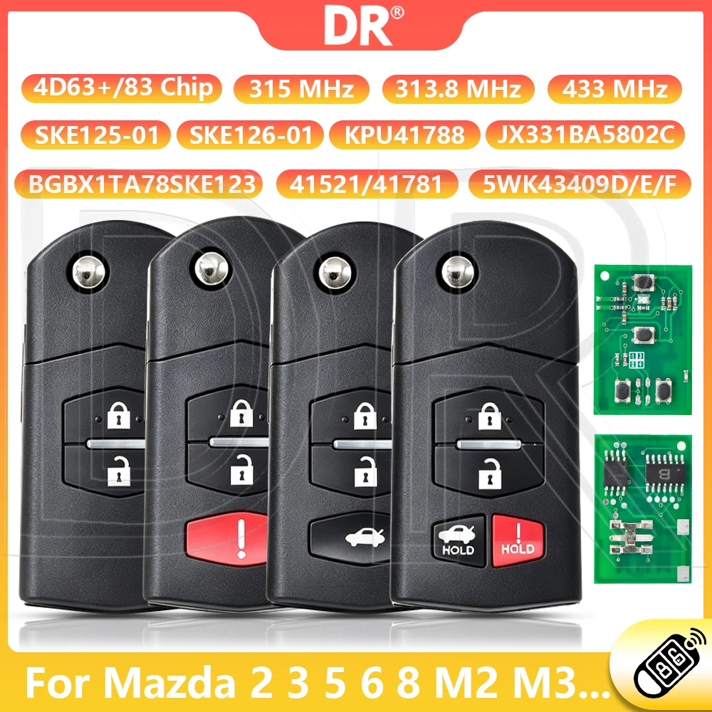 DR3 4D63+Chip SKE125-01 SKE126-01/A1 JX331BA5802 315 433MHz Car Remote Key For Mazda 2 3 5 6 8 M2 M6 Speed 3 CX9 MX-5 RX-8 CX7