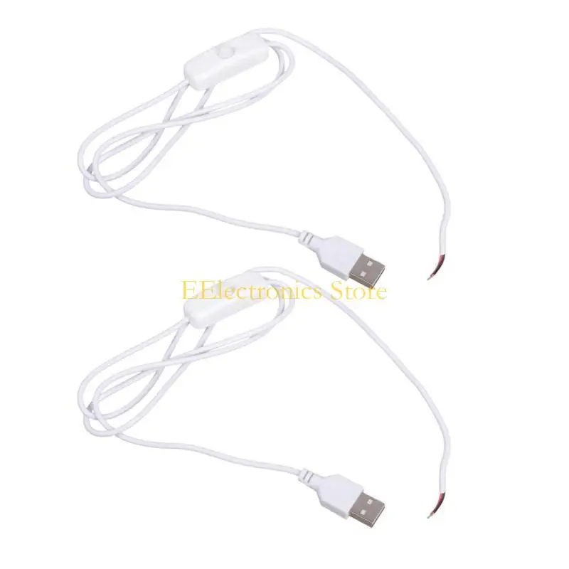 B03C 2 Pin Bare Wire USB Power Cord 22AWG Tinned Tip with Switches 5V/1A Support Cable Plastic Texture for Repair