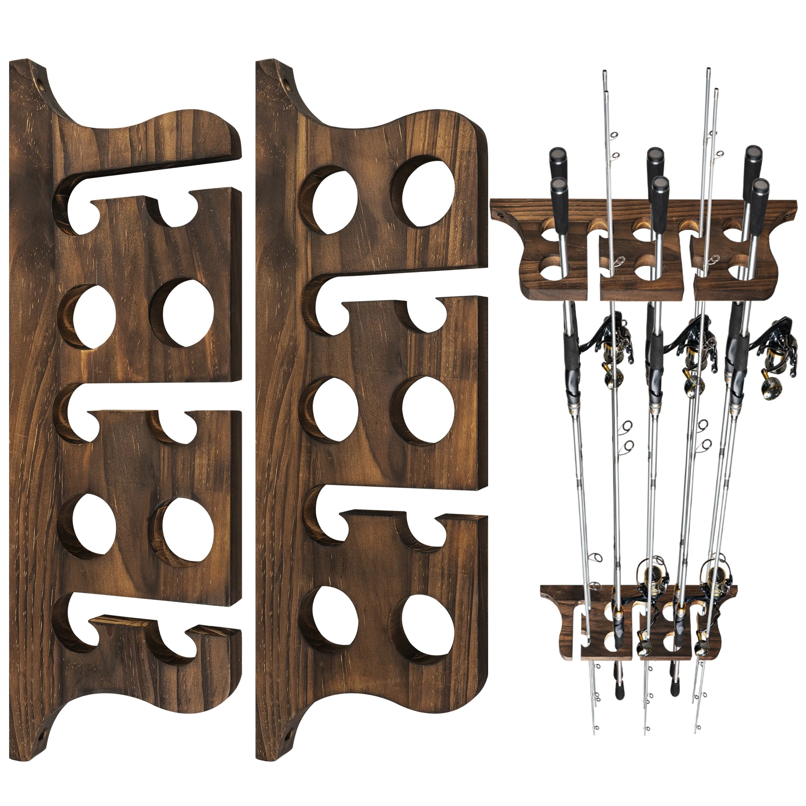 

Настенный держатель для удочек на 10 мест, деревянная подставка для хранения удочек, горизонтальные стойки для демонстрации удочек для гаража
