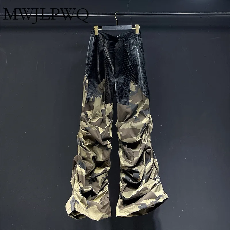 

MWJLPWQ Camouflage Spliced Male Cargo Pants High Street Hiphop Texture Niche Design Boot Cut Loose Casual Trousers Couple 010897