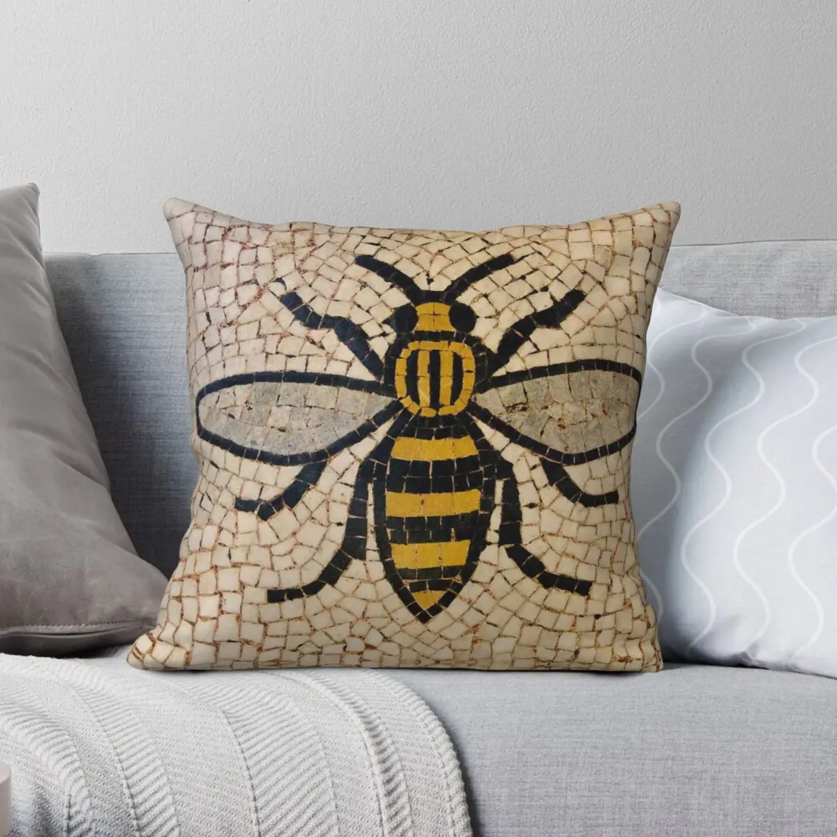 Manchester Worker Bee Square Pillowcase Polyester Linen Velvet Printed Zip Decorative Bed Cushion Cover Wholesale