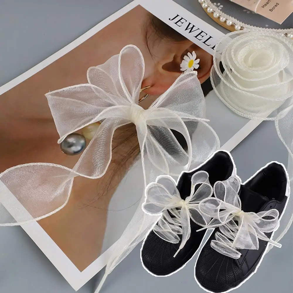 

New Wide Frill Organza Shoelaces Sneakers Rope Shoe Laces For Shoes Trend Casual Flat Silk Big Bow Shoes Laces 140CM Shoelaces