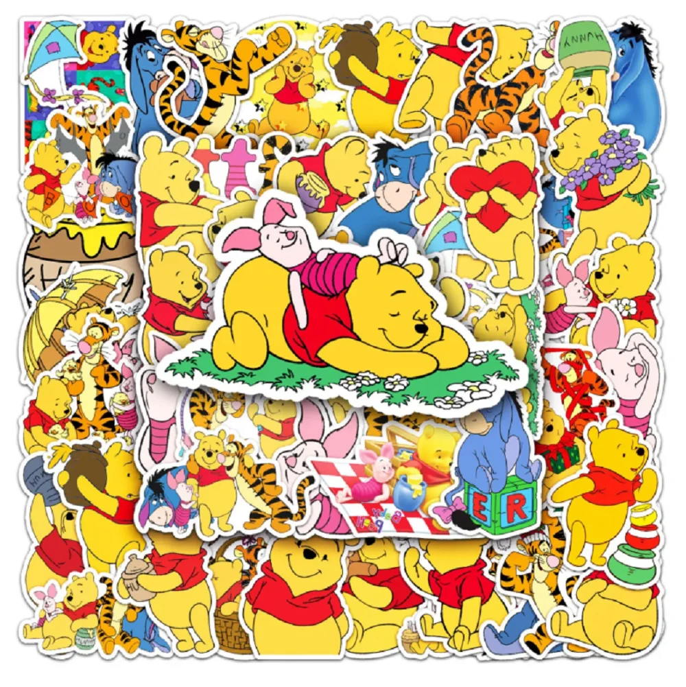 50Pcs/Set Winnie the Pooh Stickers Cartoon Graffiti Stationery Notebook Refrigerator Aesthetics Waterproof DIY Ornament Sticker