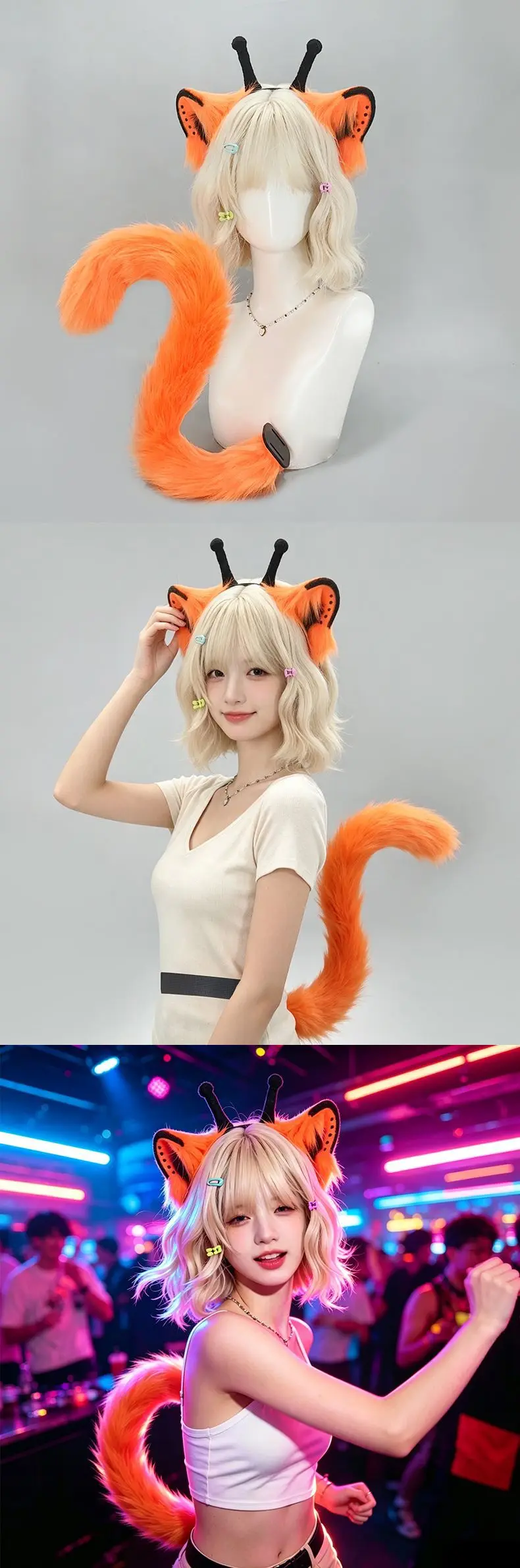 Neuer Alien-Kätzchenohren- und Schwanzanzug, Anime-Cosplay-Requisiten, grüne Alien-Katzenohren (gedämpftes Brot in Katzenohrenform) Stirnband – Detail 10