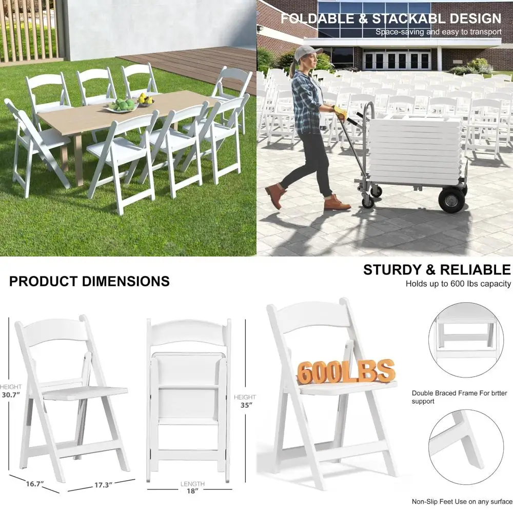 

Padded Seat White Folding Chairs, Lightweight and Comfortable for Weddings, Ideal Resin Chairs for Outdoor Events