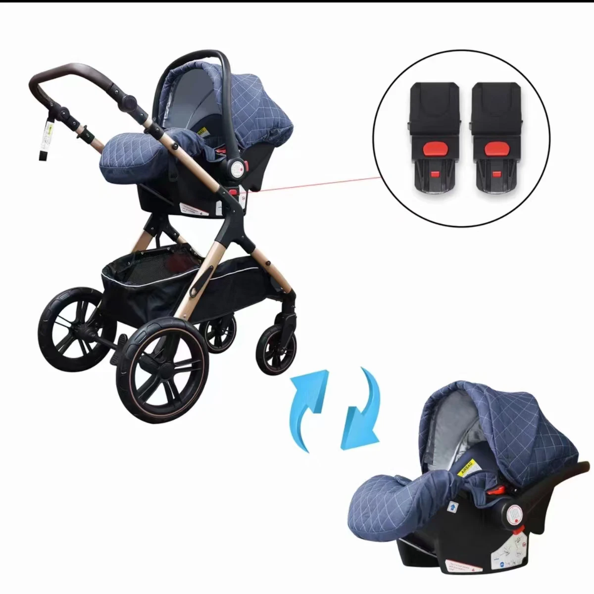 Poussettes légères avec siège auto, système de voyage pliable de luxe 3 en 1, combinaison de couffin de jogging pleine grandeur, poussette Electrolux