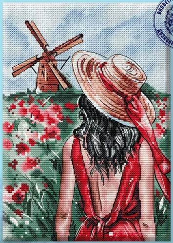 Cross Stitch set 14CT 18CT 22CT 25CT cross stitch kit Cotton  Embroidery Home Decorationback-pinwheel girls in red dress 26-23