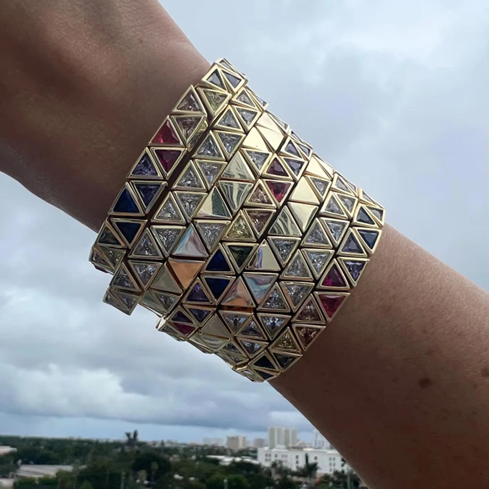 High Quality Fashion Colorful Bezel Heart CZ Cubic Zirconia Stretchy Stretch Rainbow Tennis Bracelets For Women Party Jewelry