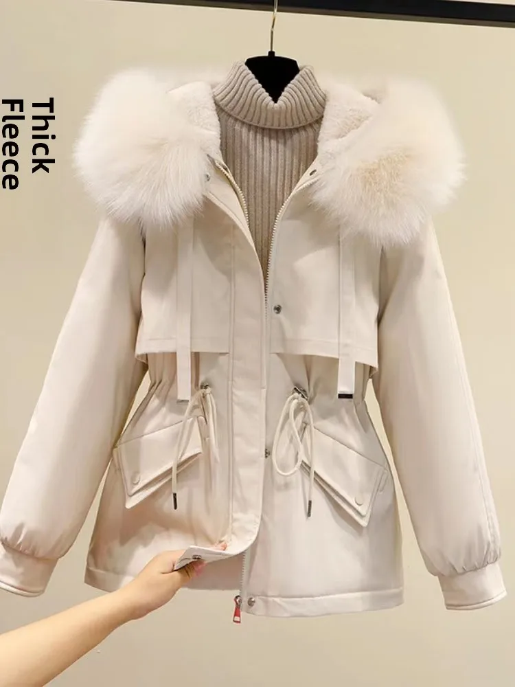 

Новая осенне-зимняя куртка-пуховик из хлопка для полных женщин, свободного кроя, с капюшоном и меховым воротником