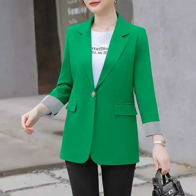 Neuer Blazer Mantel Für Frauen Frühling Und Herbst Neuer Koreanischer Blazer Gespleißt Grün Gelb Top Blazer Büro Tragen Frauen