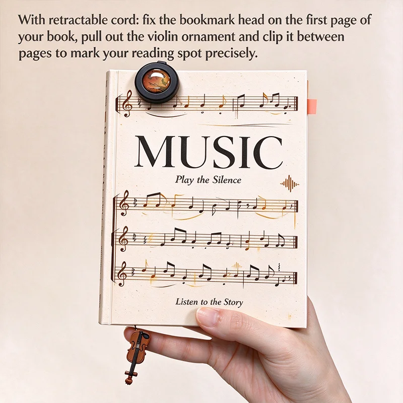 Violin Bookmark Retractable Cord Creative Violin Musical Instrument Bookmarks Page Markers for Students Teachers Music Lovers