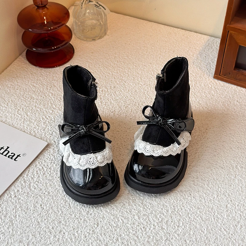 Girls' Splicing Design Casual Non-slip Thick-soled Short Boots 2026 Autumn and Winter New Side Zipper Lightweight Fashion Boots