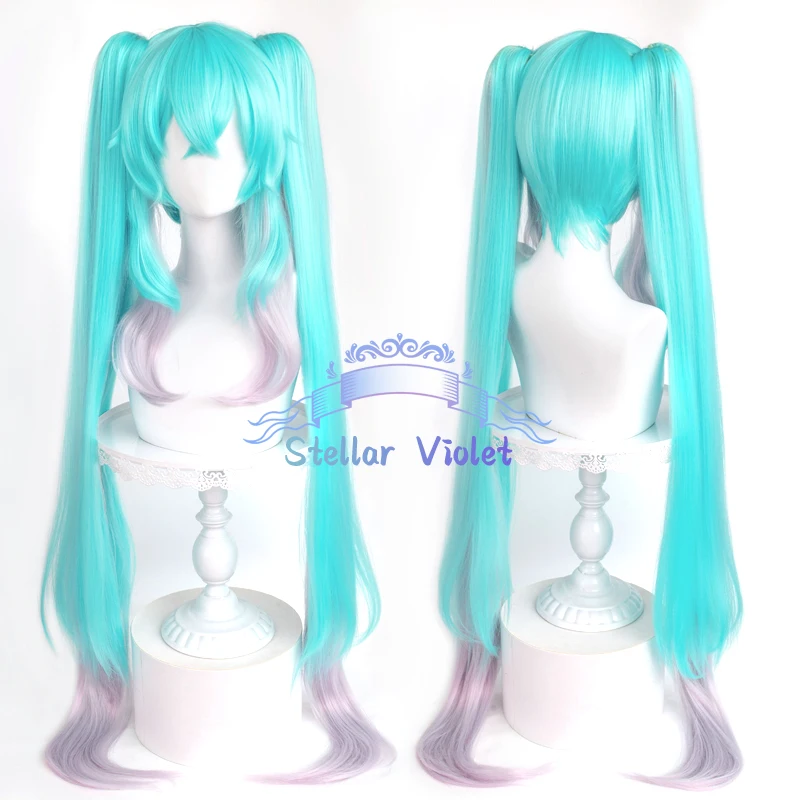 vocaloid-2024-ミクウィッグ-レーシングミク-コスプレウィッグ-コスプレ衣装-120cm-グリーン-グラデーション-ロングヘア-ダブルポニーテール-合成ウィッグ