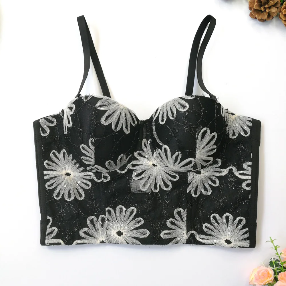 

Vintage Inspired Lace Bra Top with Supportive Underwire Adjustable Strap Camisole Embroidered Bustier Can Be Worn Outside