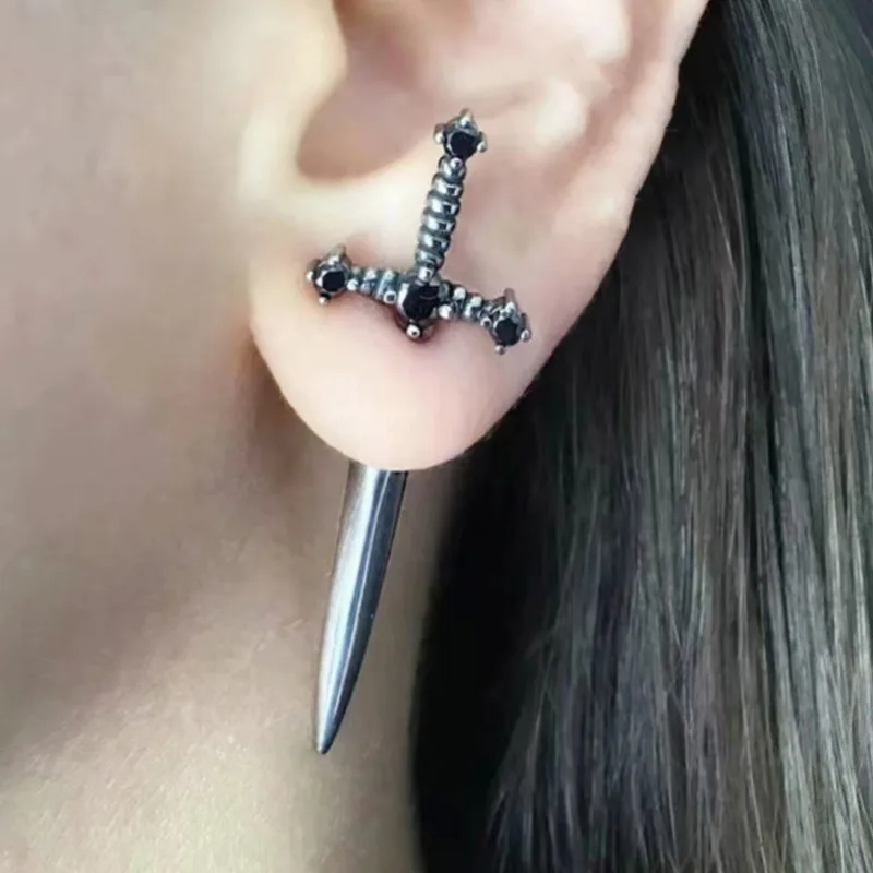 Gothic Style New Sword Women's Earrings Retro Crystal Diamond Earrings