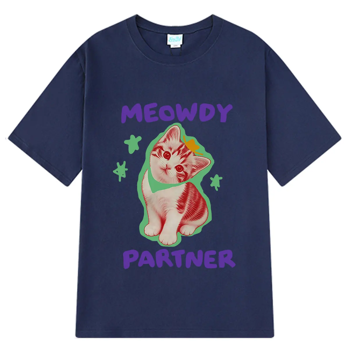 Meowdy Partner Funny Cat Meme T-shirt Men Women Fashion T Shirt Short-sleeved Loose Casual 100% Cotton Aesthetic Trend T-shirts