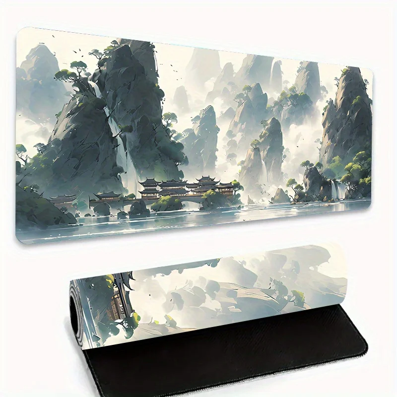 1pc Dreamy Mountain Landscape Mouse Pad - Extra Large, Washable & Non-Slip Rubber Desk Mat with Stunning Artistic Design, Durabl
