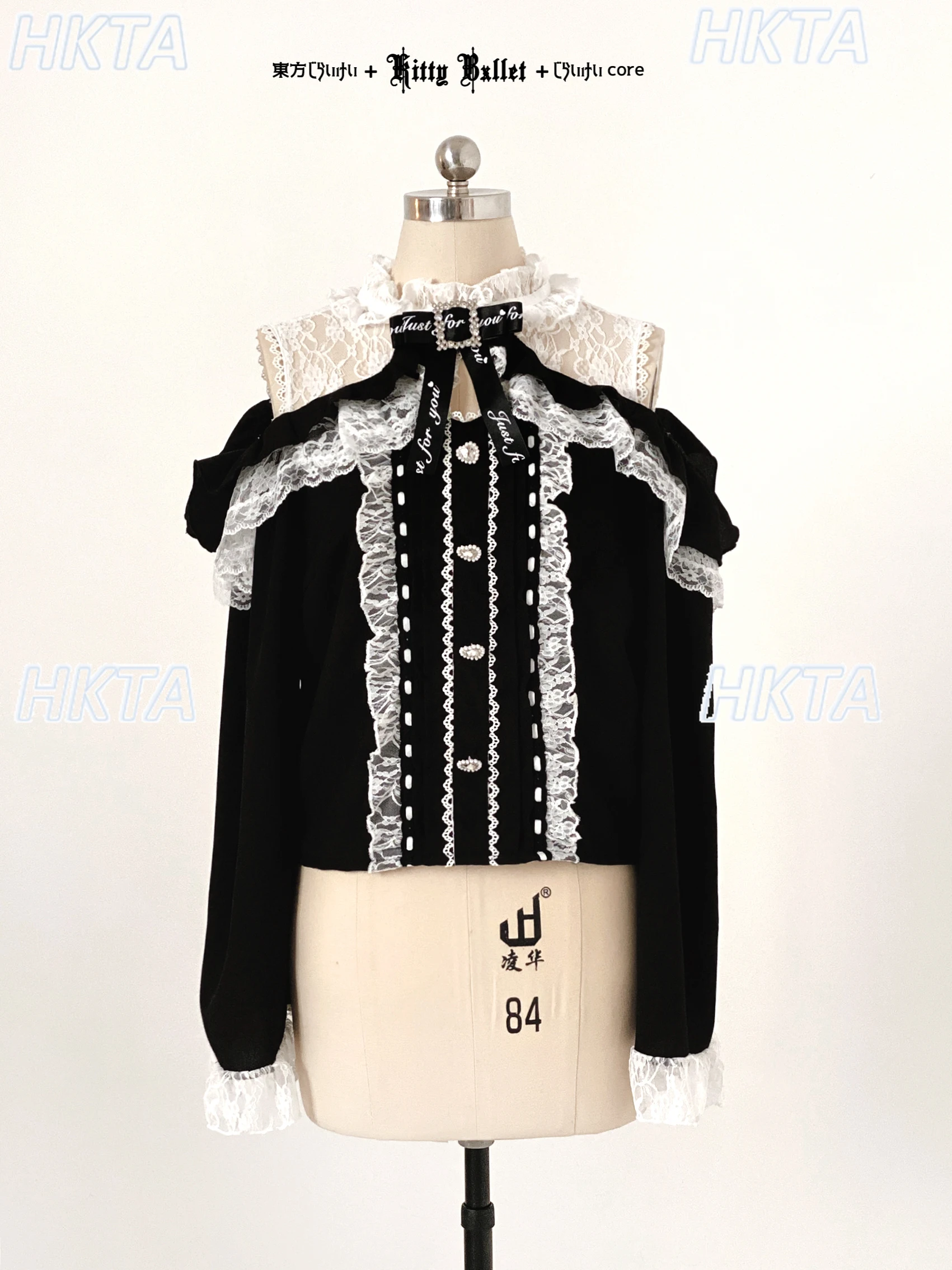 اليابانية لوليتا ركاب الجولة الرقبة خارج على الكتف طويلة الأكمام قميص أسود أعلى المرأة الخريف الحلو الدانتيل خياطة الدانتيل بلوزة #1