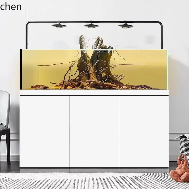 P1  stream fish tank extremely narrow side overflow ultra-white bottom filter living room large and medium-sized native tank