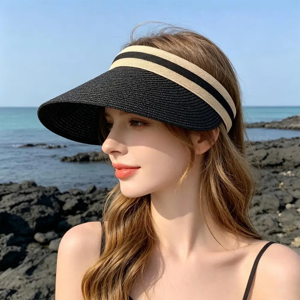 Summer Sun Cap Foldable Sun Hat Breathable Braided Straw Hat Portable UV Protection Hat for Beach Travel Hiking