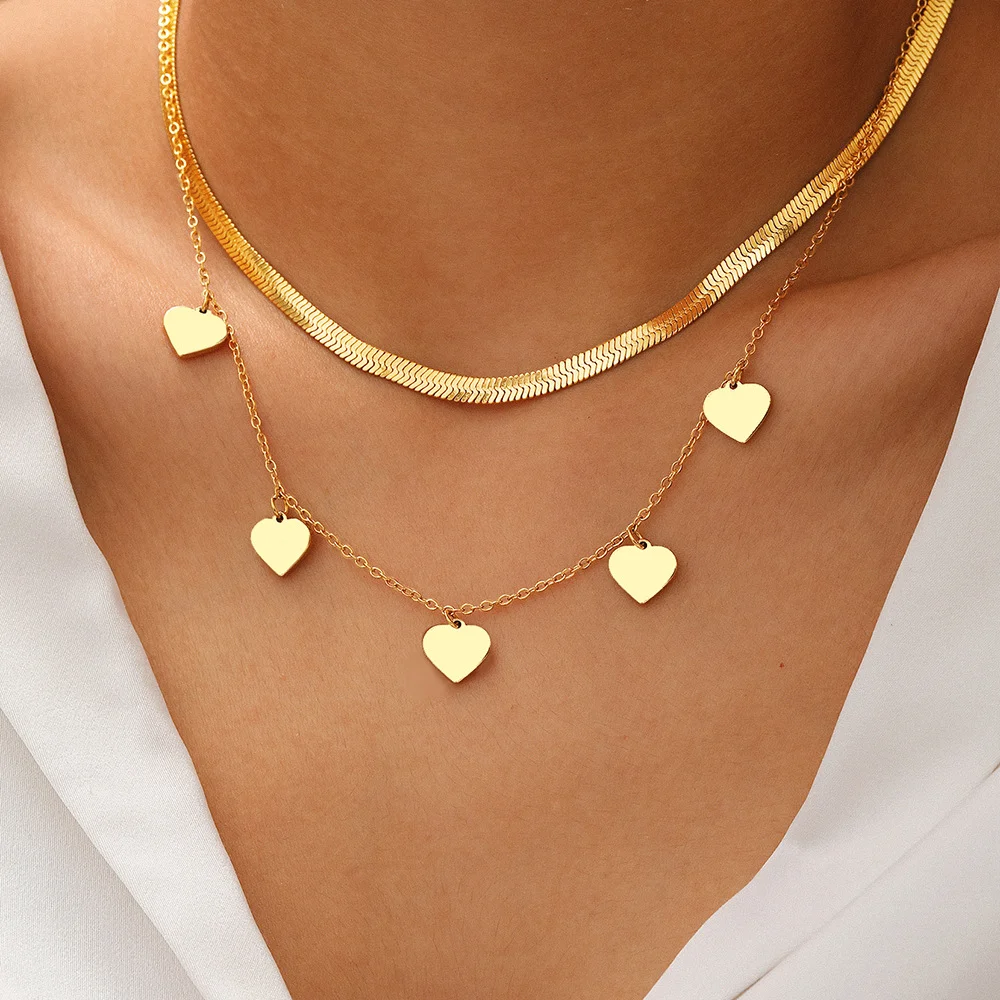 

Boho style love snake chain multi-layered necklace set, waterproof and non-fading, women's jewelry, wedding party gifts