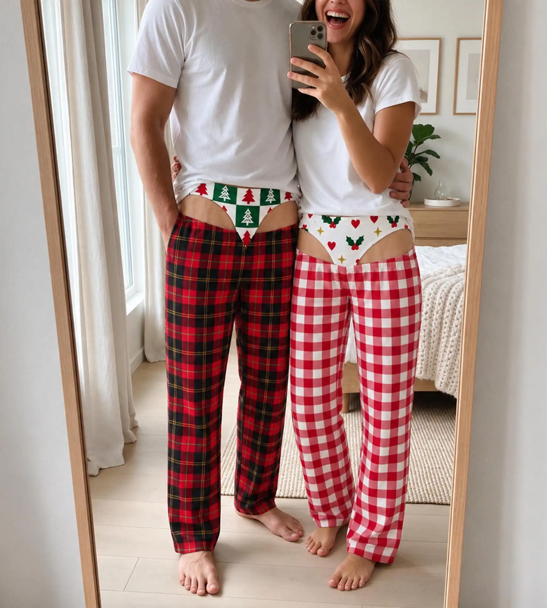 New Funny Fake Butt Cutout Christmas Light Print Unisex Straight Pants, Novelty Trousers for Christmas Party Holiday Loungewear view 3