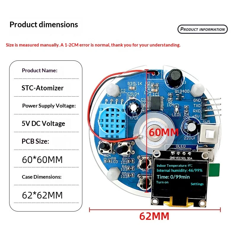 USB Humidifier Atomizer DIY Kit, LED Display Temperature Humidity Spray PCB Board, Soldering Practice Components