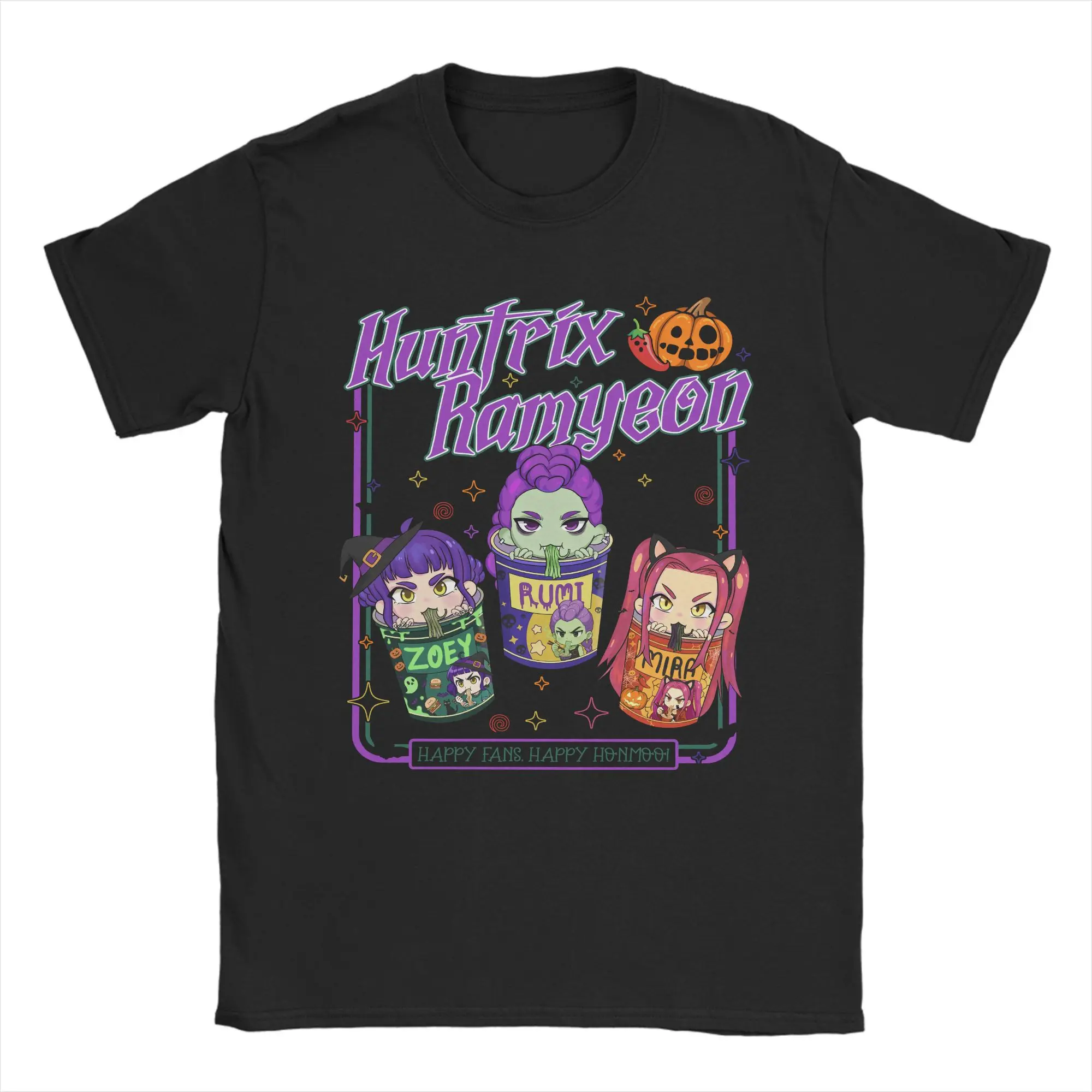 

Men T-Shirts KPop Demon Hunters Huntrix Halloween Ramyeon Vintage 100% Cotton Tees Short Sleeve T Shirts Crew Neck Tops Graphic