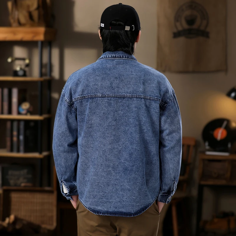 Men Streetwear Fashion Loose Casual Vintage Long Sleeve Vintage Denim Shirts Cityboy Jeans Blouses Shirt Coat Cardigan