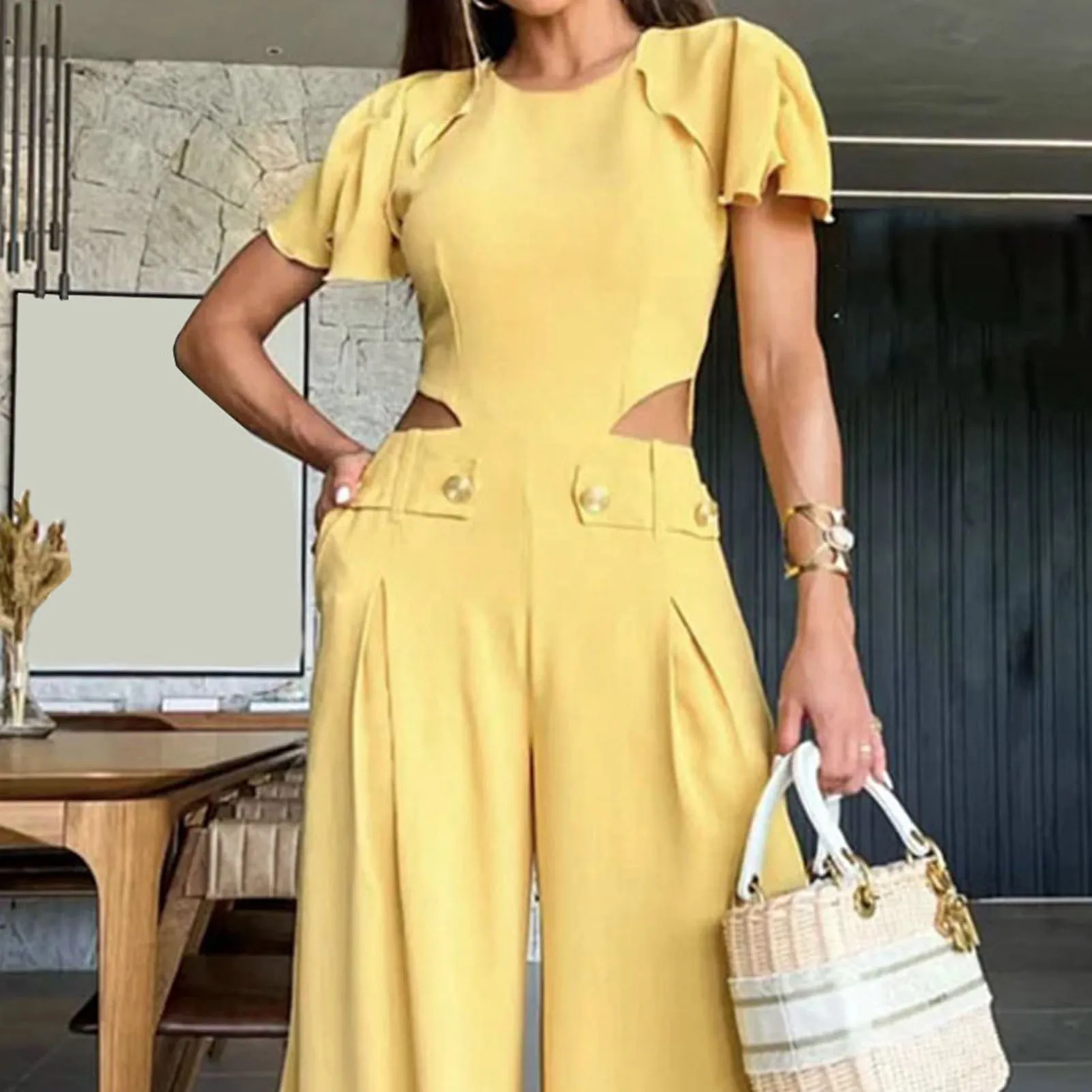 Women V Neck Geometric Print Sleeveless Jumpsuit Long Pants 2021 Summer New Female Elegant Rompers Fashion Jumpsuit Monos Mujer