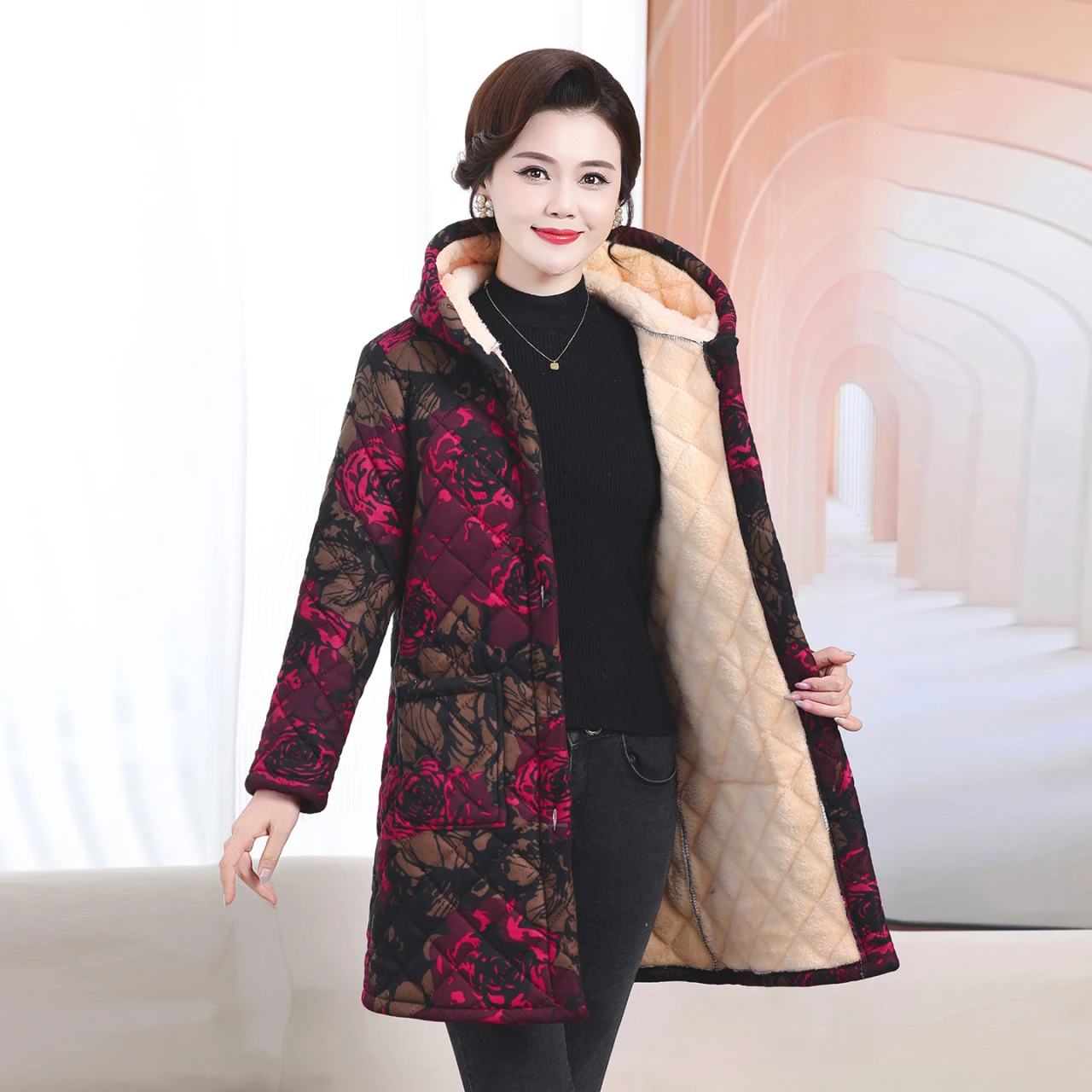 

Утепленная хлопковая куртка средней длины больших размеров для мам и бабушек, зимняя повседневная одежда из полиэфирного волокна на молнии