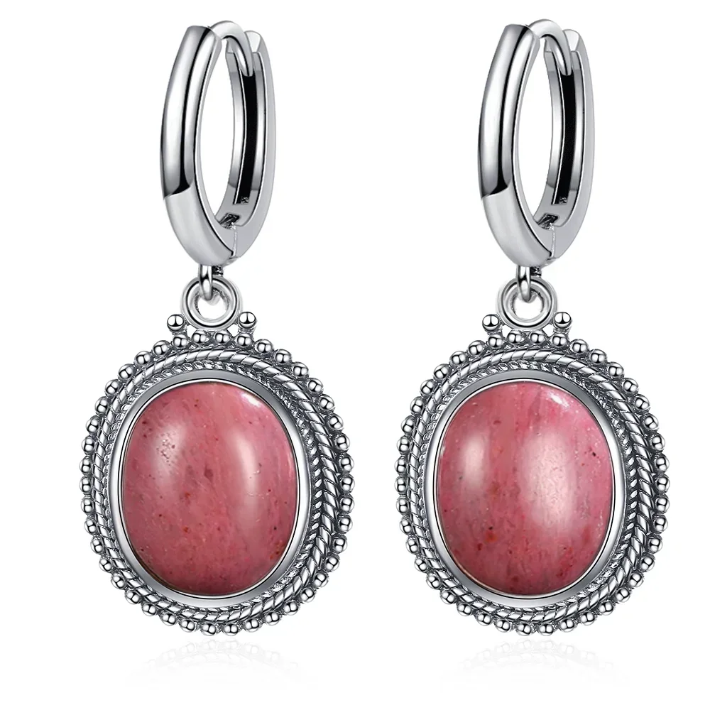 Boucles d'oreilles créoles vintage ovales en œil de tigre, décorées de perles argentées, ton antique, bijoux bohèmes pour femme et fille, cadeau pour fête et fiançailles
