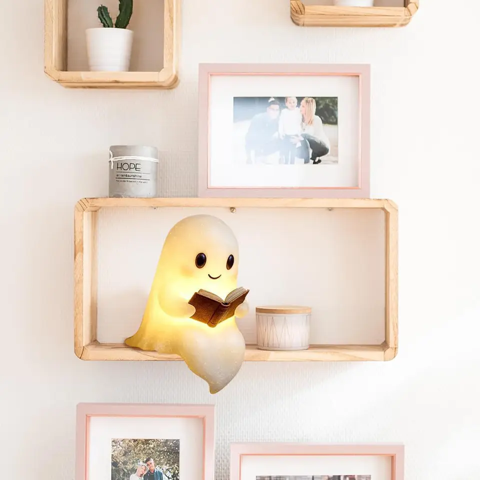 Ghost Reading Book Lamp – 3D LED Night Light For Halloween, Bedrooms, Bookshelves & Cozy Spaces (Large 8.6")
