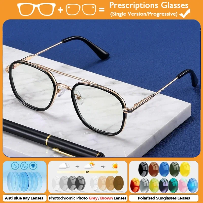 

KUXA Classic Business Large Square Myopia Reading Glasses Men Prescription Progressive Eyeglasse Photochromic Customized Glass