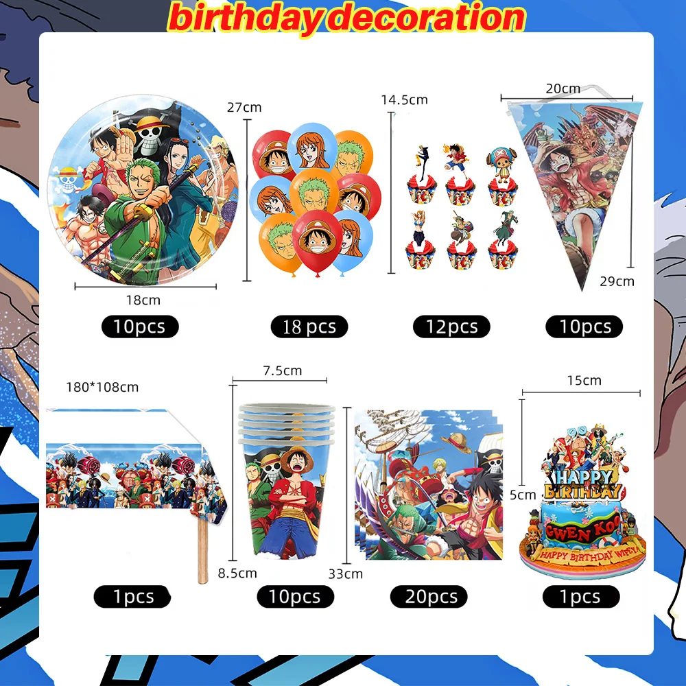 One Piece Geburtstagsparty-Dekorationsset Anime-Figur Luffy Zoro Teller Tischdecke Kuchendekoration Partyzubehör Geburtstagsgeschenke – Detail 5