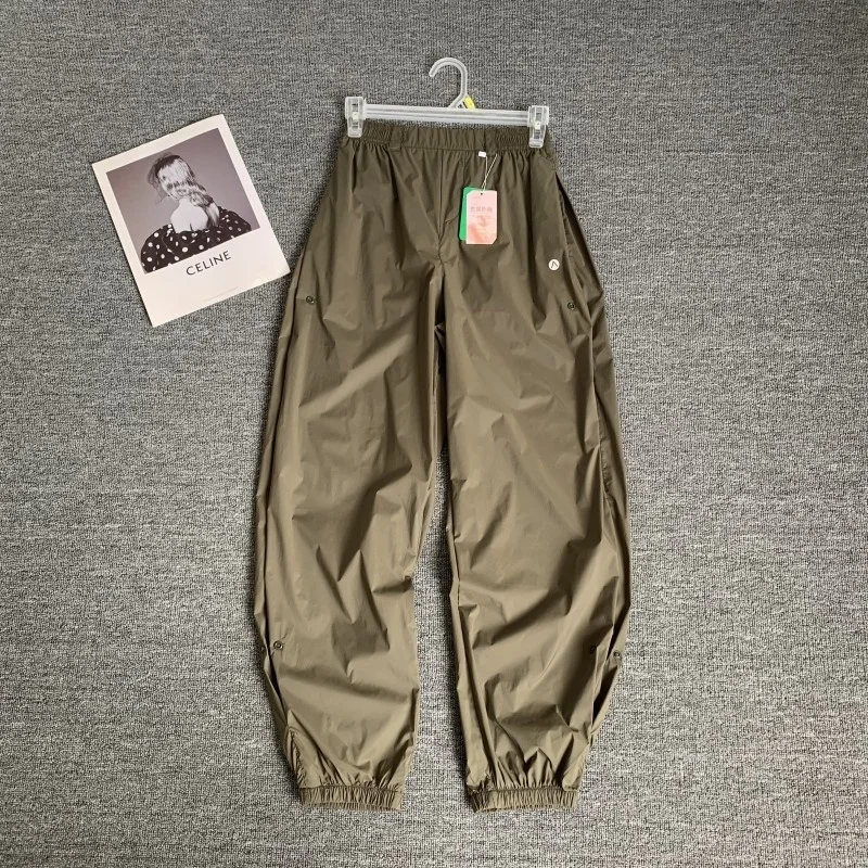 Damskie lekkie spodnie casualowe Qui-Dry, luźny krój, sznurki elastyczne, oddychające spodnie cargo, wysoki stan, detale z nylonu.