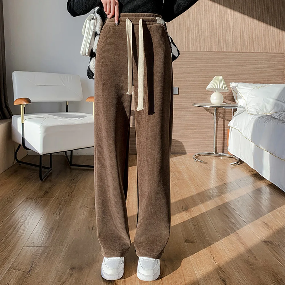 

European wide leg pants women's autumn and winter new high-end fashion plus size straight tube narrow version casual pants