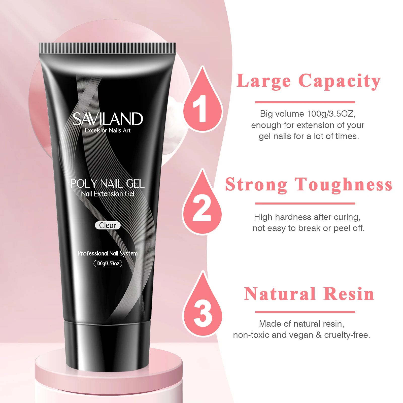Saviland Large Capacity Poly Gel For Manicure 100g Clear Nail Extension Gel Crystal Poly Hard Gel For Starter Nail Art DIY Salon