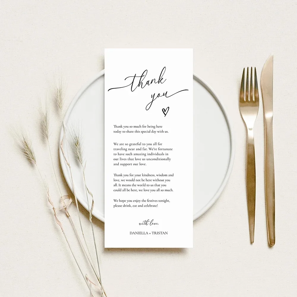 50 pieces Personalized 4x8 inches Table Menu Card Wedding Invitation Thank You Welcome Place Cards Modern Minimalist Decor IC101