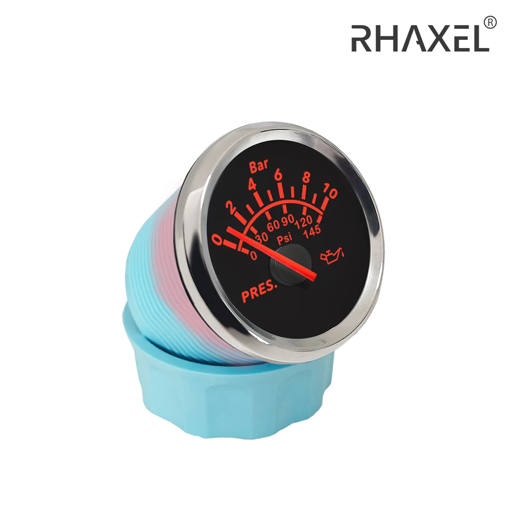 RHAXEL Oil Pressure Meter Gauge 0-5bar 0-10bar with Red Backlight 12V/24V for Auto Car Motorcycle Vessels