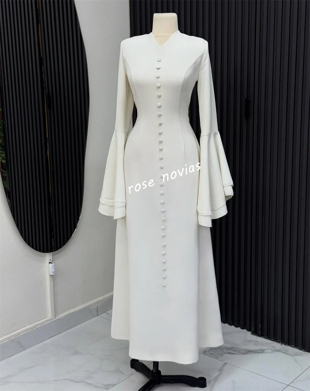 Personalizado jérsei botão com decote em v a linha vestidos midi sob medida ocasião mulher elegante festa de casamento clássico alta qualidade